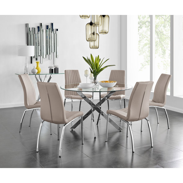 Round dining table and 6 chairs set hot sale